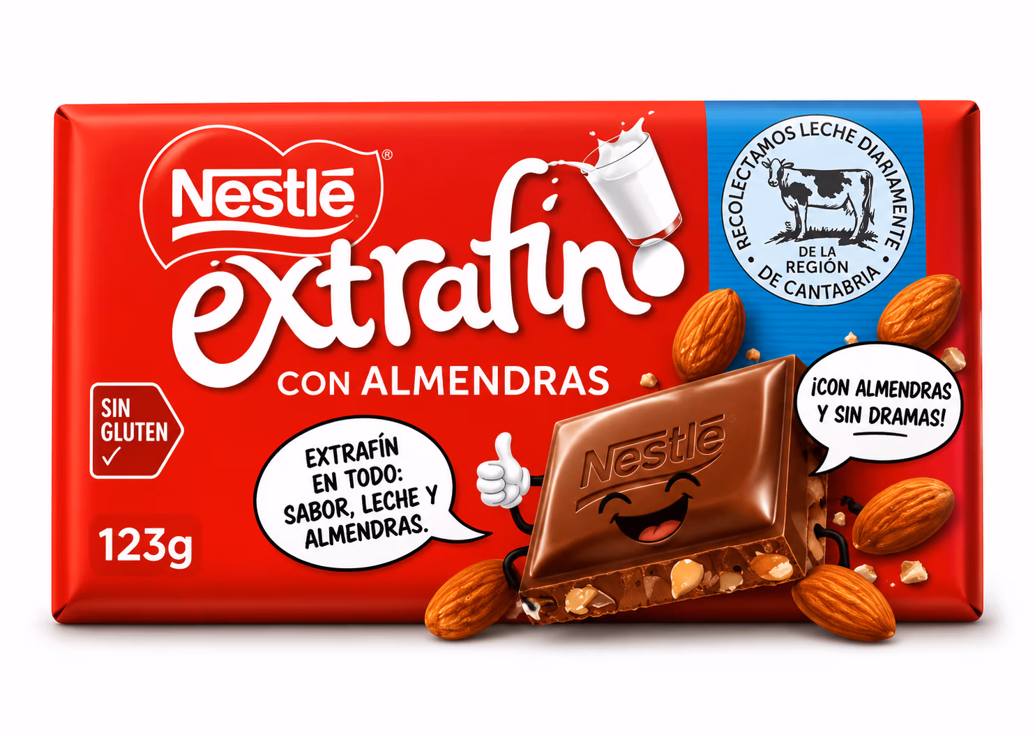Nestlé Chocolat Au Lait Extrafin Amandes Sans Gluten 123g