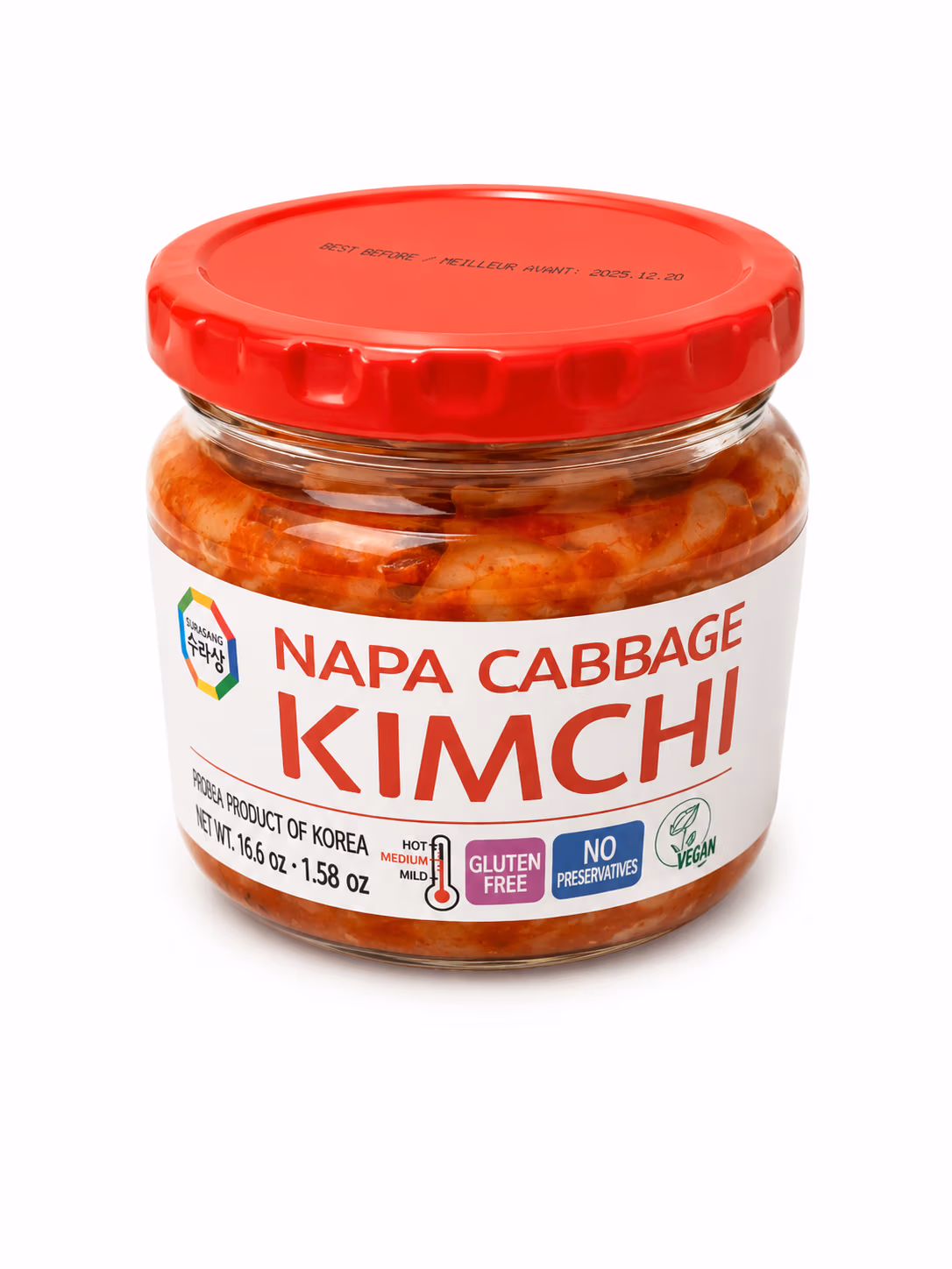 Korean Original Kimchi Bottled Cabbage, Vegan & Gluten Free 215g