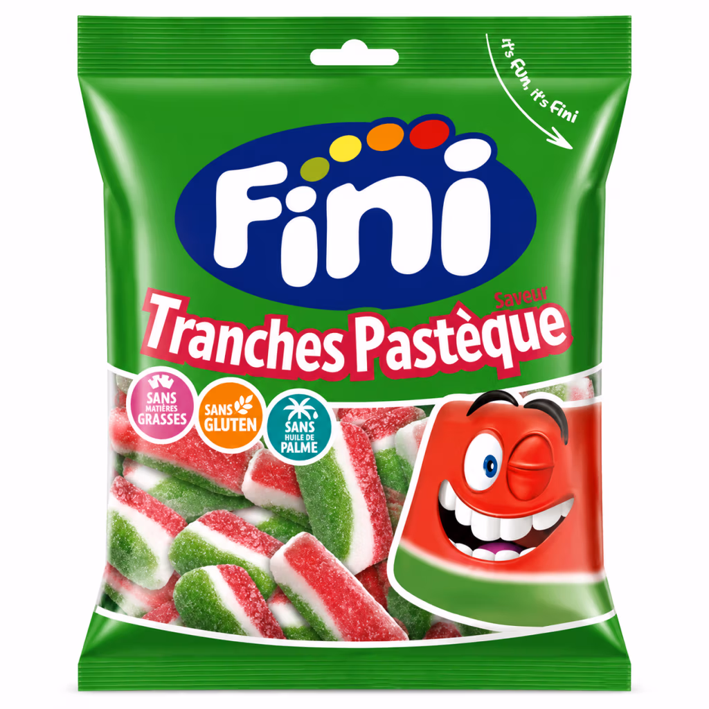 Fini Tranches Pastèque, Bonbons Gélifiés Saveur Pastèque Sans Gluten 90g