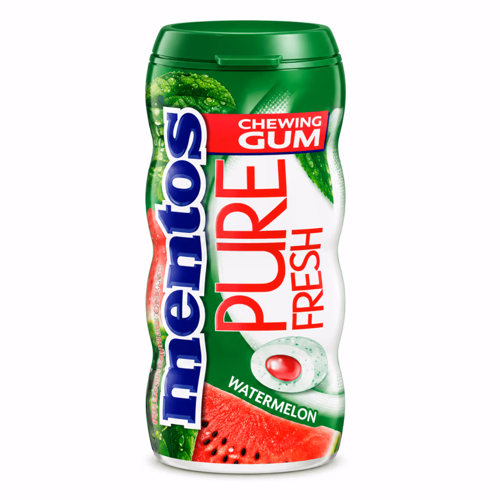 Mentos Pure Fresh Watermelon, Chewing-Gum Sans Sucre à la Pastèque 30g