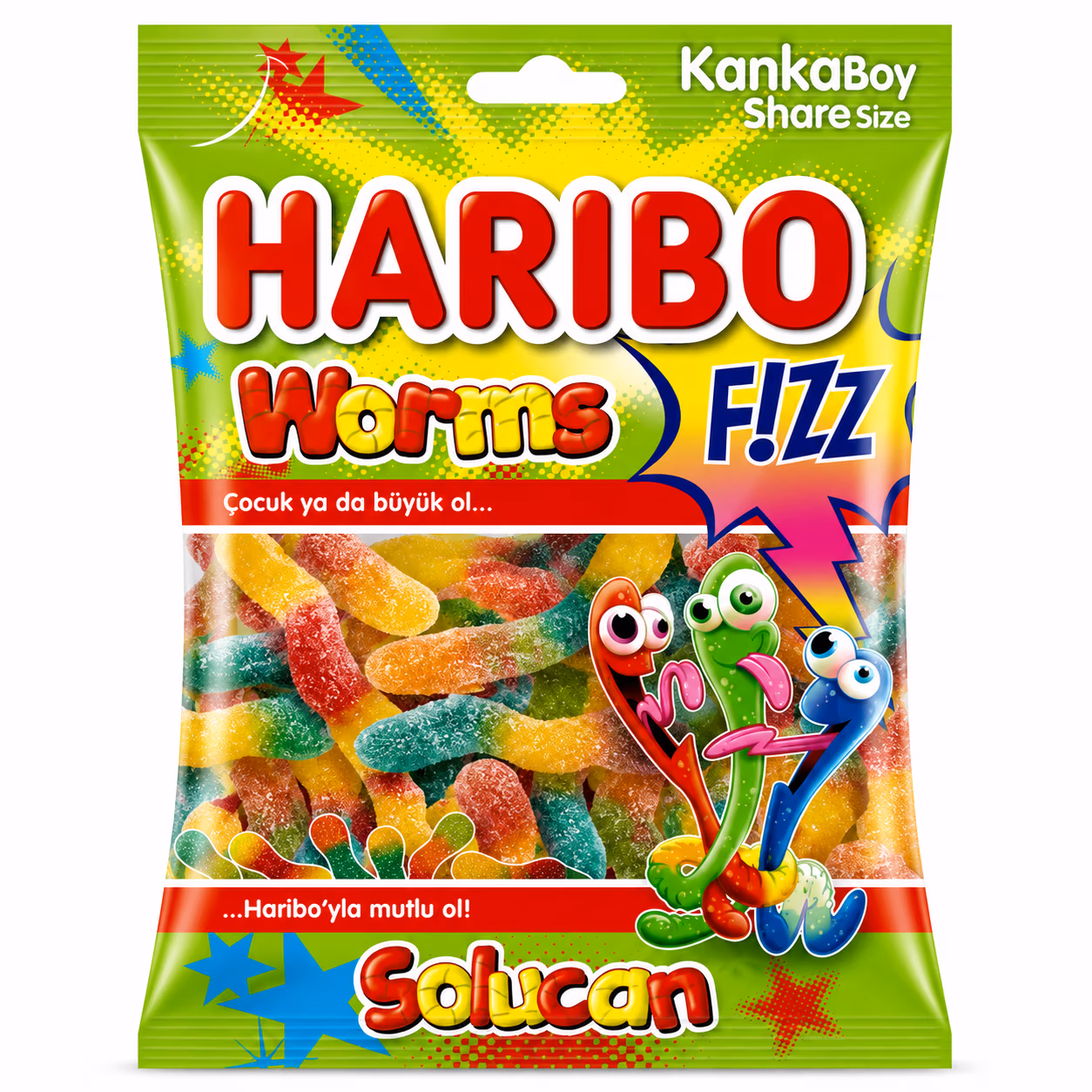 Haribo Worms F!ZZ – Bonbons Gélifiés Acidulés en Forme de Vers 80g
