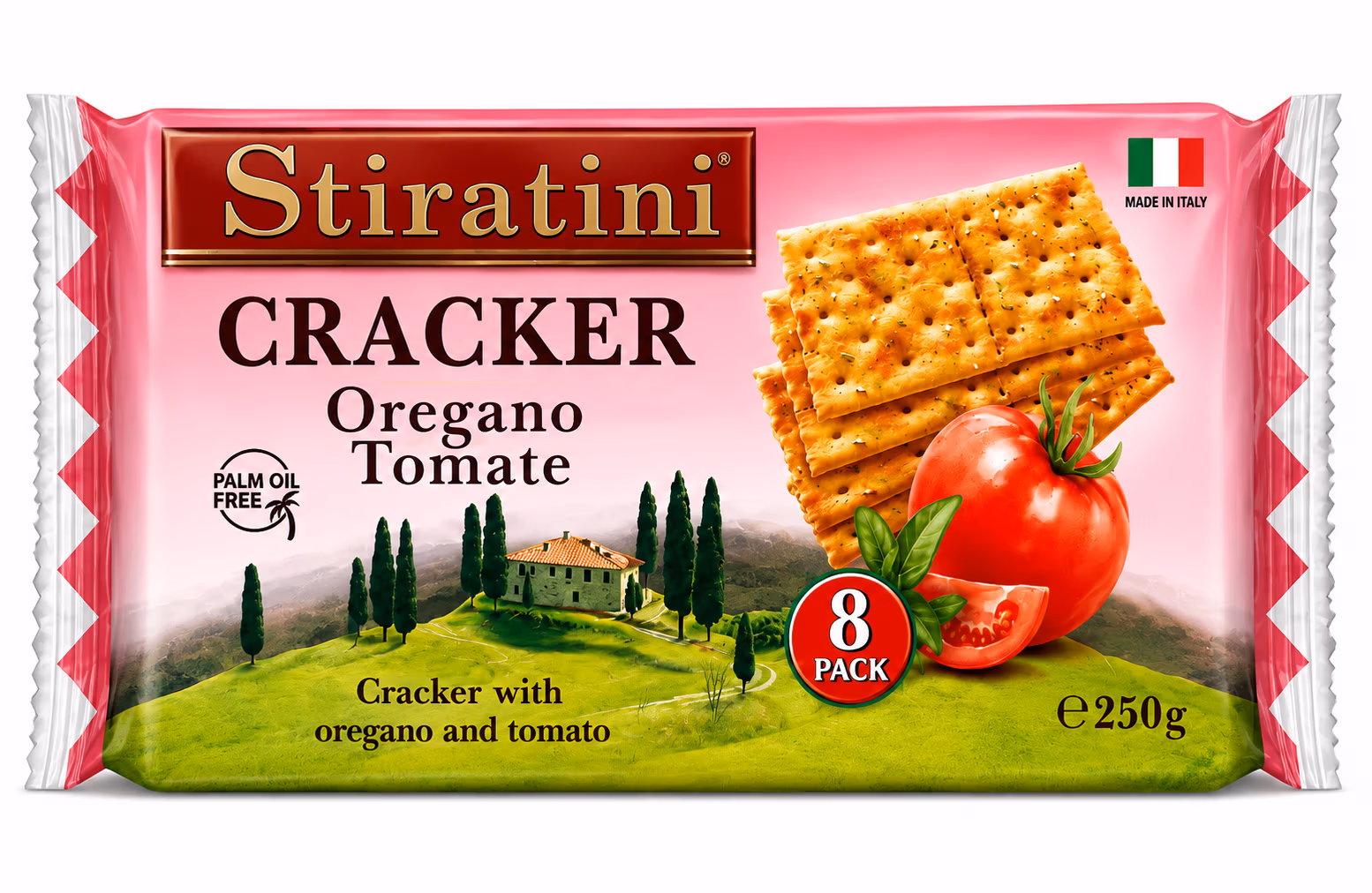 Stiratini Crackers à l'Origan et à la Tomate, 8 Sachets Individuels de 25g