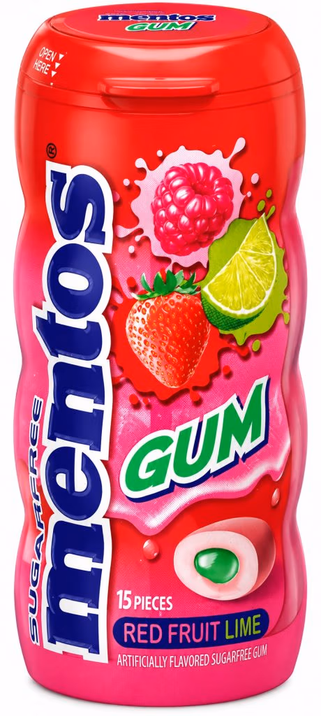 Mentos Gum Fruits Rouges, Chewing-Gum Sans Sucre aux Fruits Rouges et Citron Vert 30g