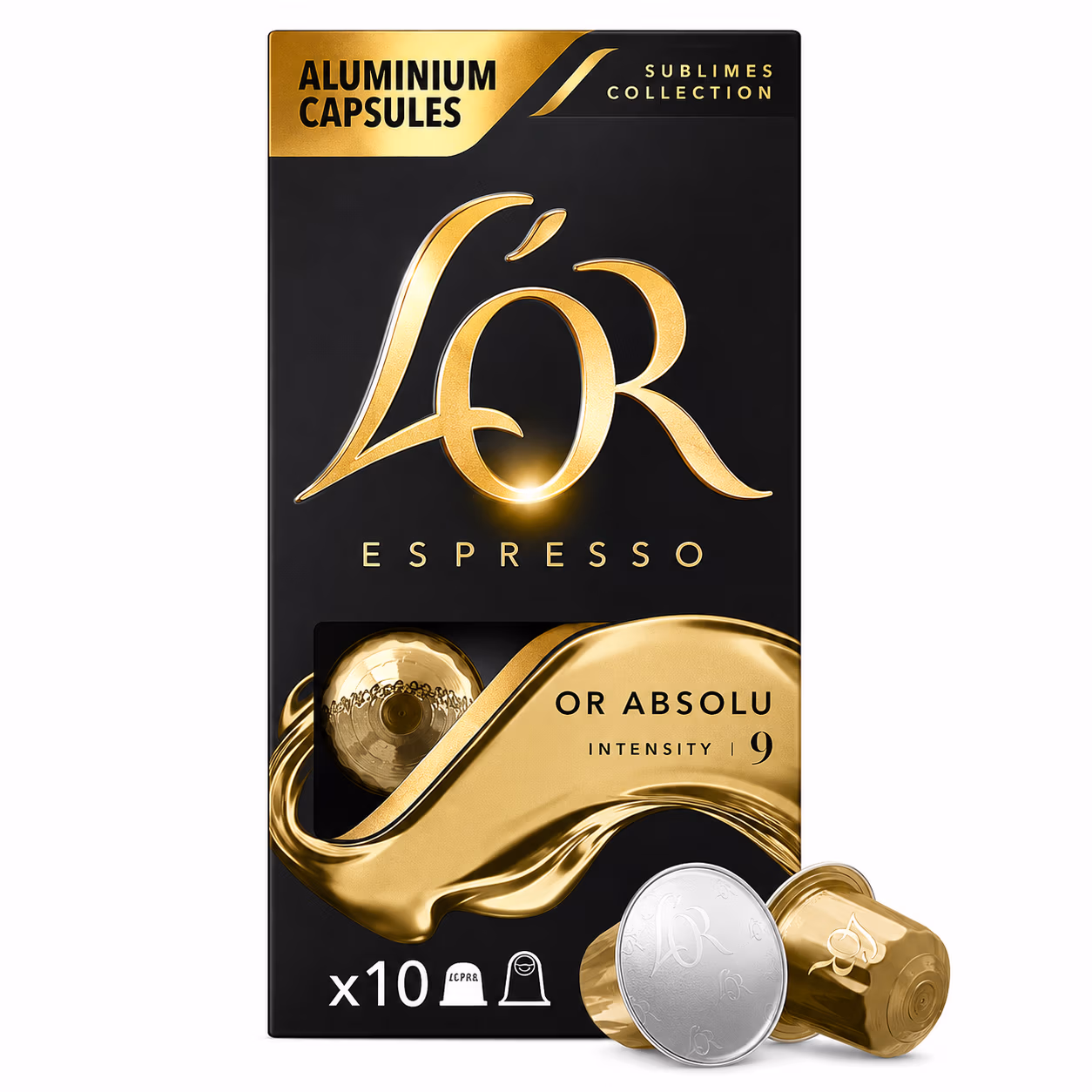 L'OR Espresso Or Absolu Intensité 9 – Capsules en Aluminium Compatibles Nespresso® x10