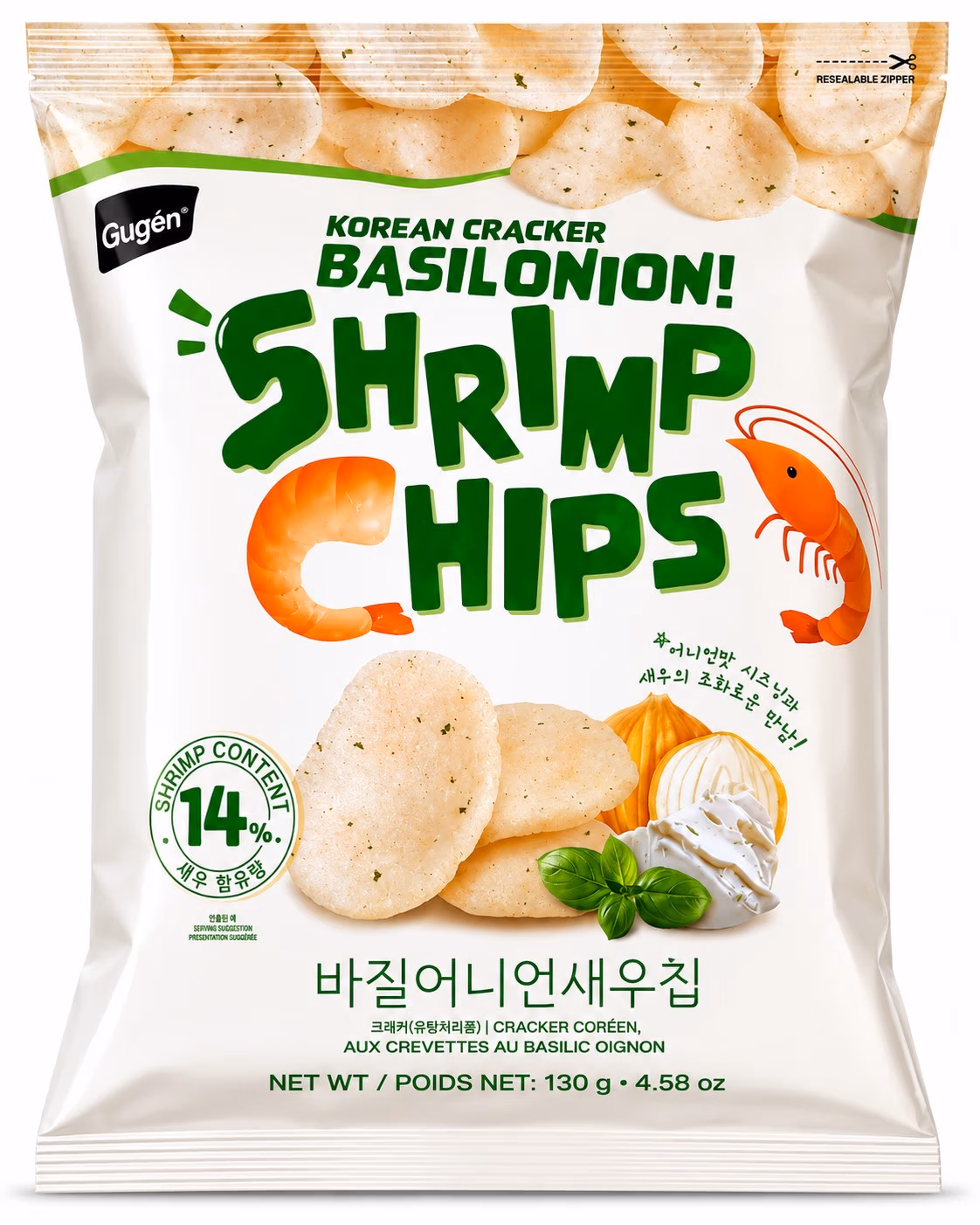 Shrimp Chips Basil & Onion, Chips كورية aux Crevettes, Basilic et Oignon 130g