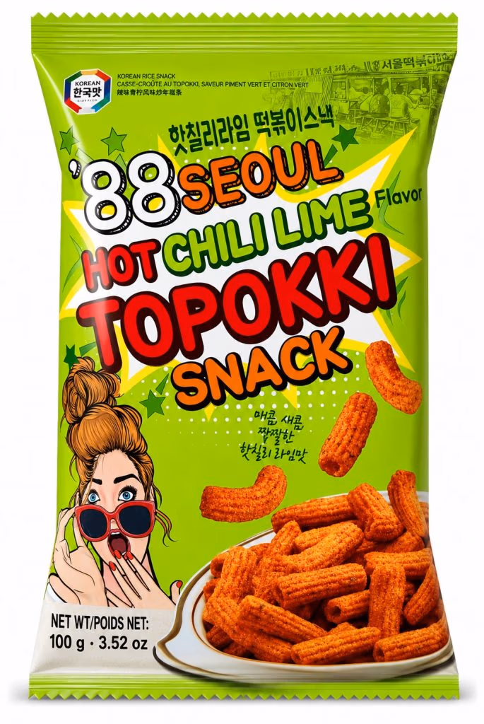 88 Seoul Topokki Snack Saveur Piment Vert & Citron Vert 100g