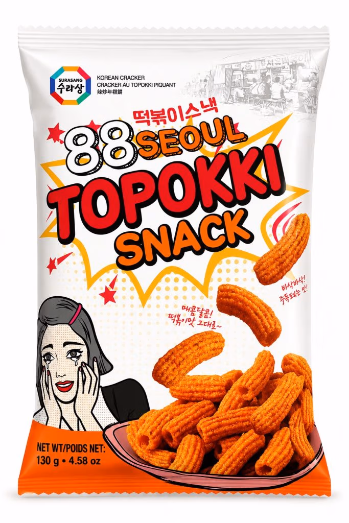 88 Seoul Topokki Snack Épicé, Snack Coréen Croustillant 130g