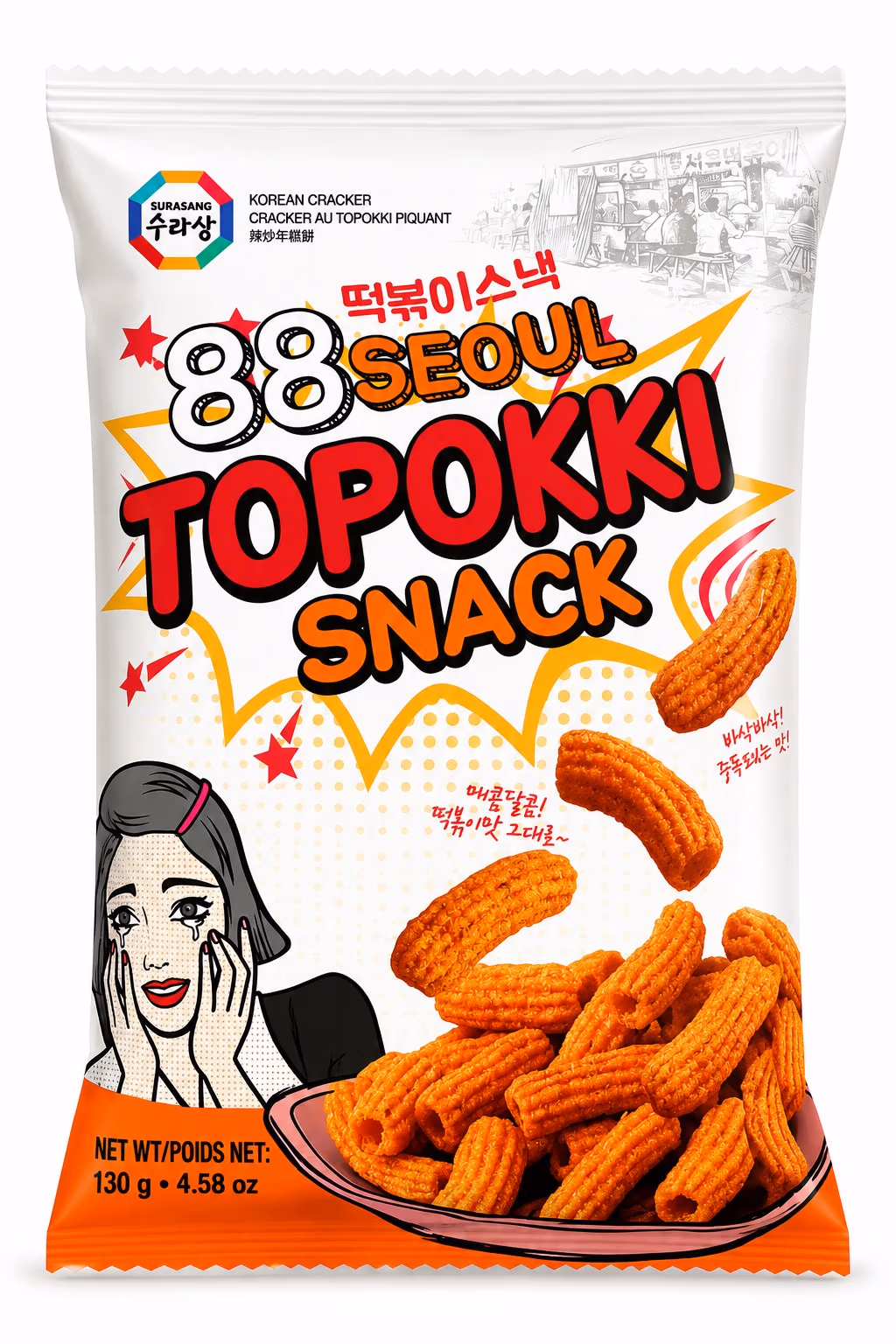 88 Seoul Topokki Snack Épicé, Snack Coréen Croustillant 130g