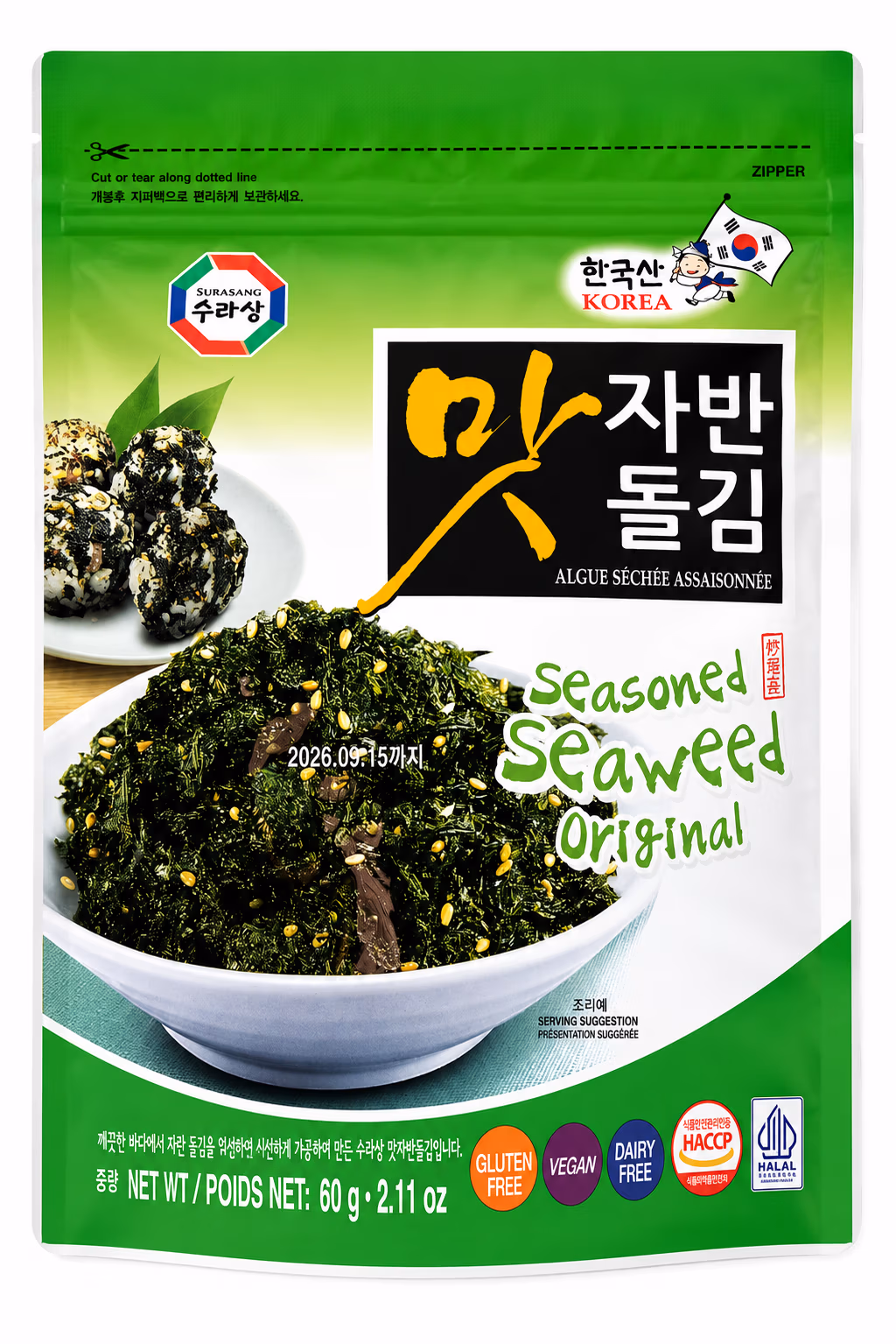 Algues Séchées Assaisonnées Coréennes Originales, Surasang 60g