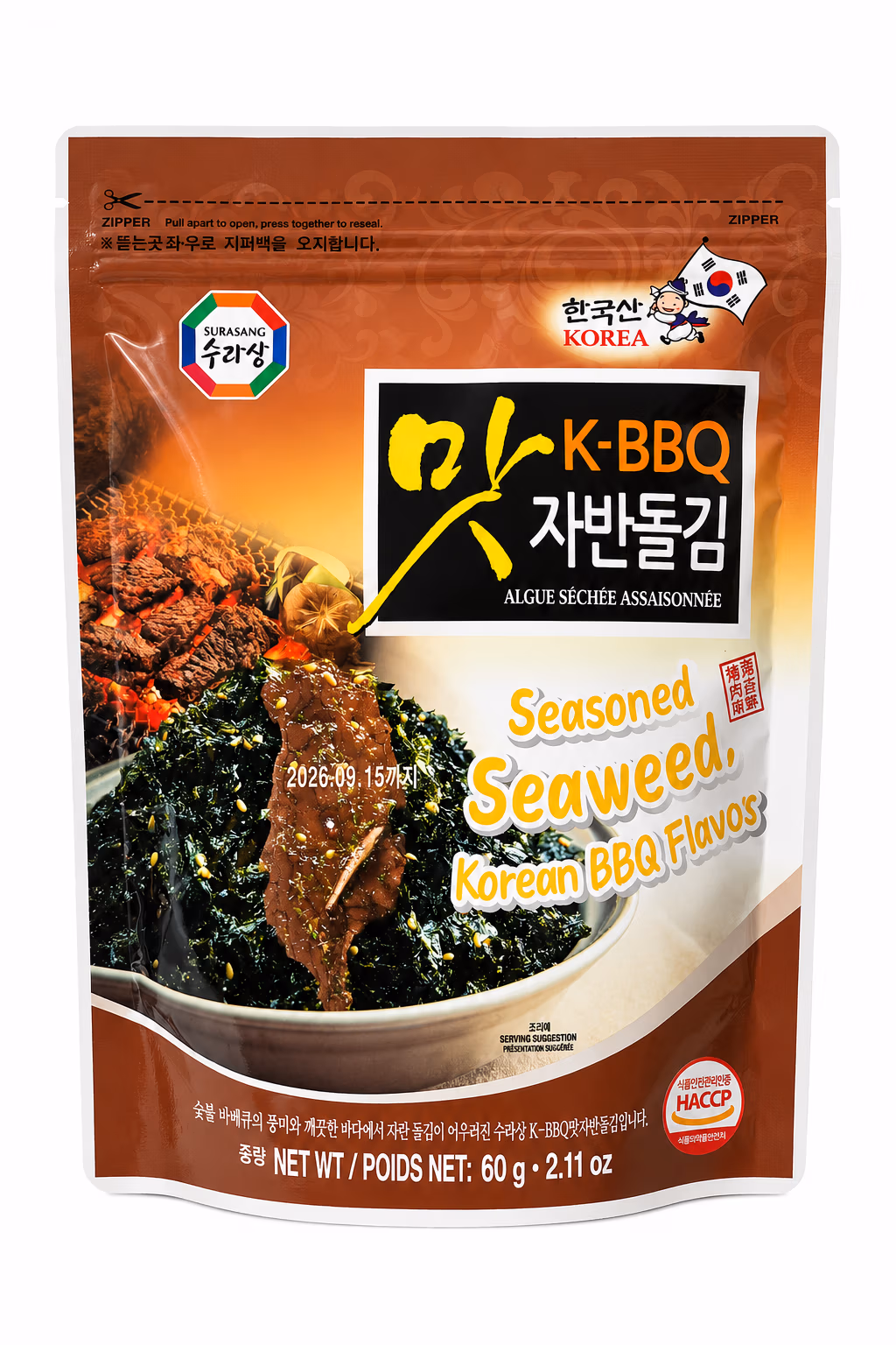 Algues Séchées Assaisonnées Saveur Barbecue Coréen K-BBQ 60g