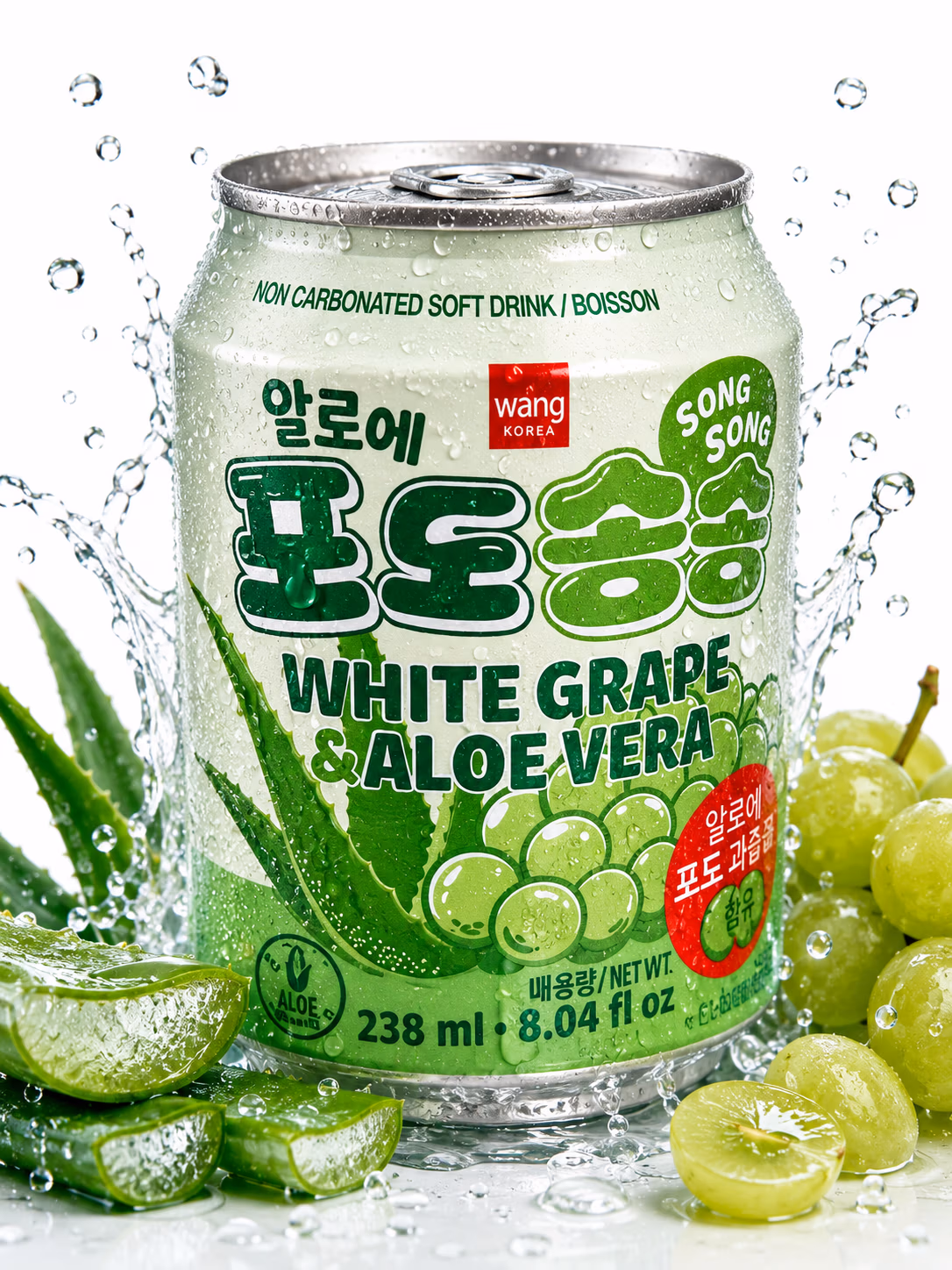 Boisson Wang Korea Raisin Blanc & Aloe Vera, White Grape & Aloe Vera, 238ml